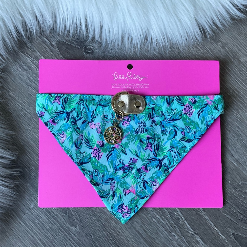 🌸 LILLY PULITZER Dog Collar With Bandana in “Barking Up The Palm Tree”
